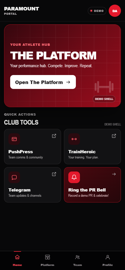 Mobile Paramount Portal Home screen