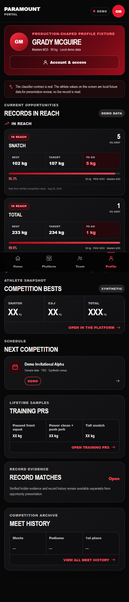 Athlete profile showing multiple In Reach opportunities