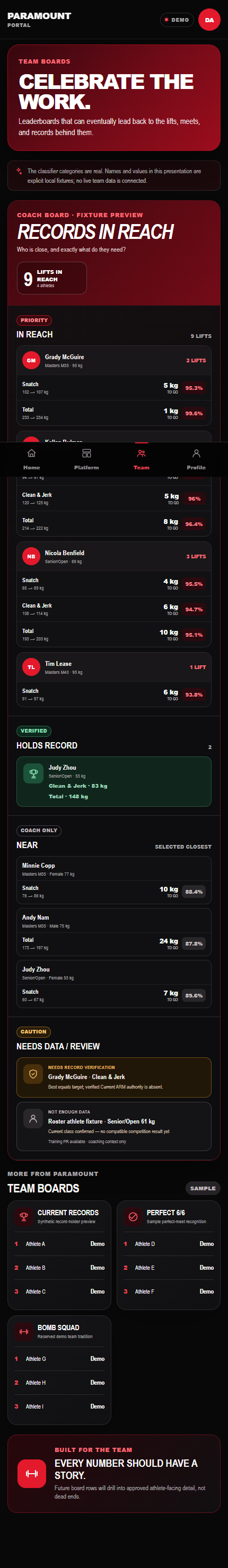 Complete Records In Reach coach board on mobile